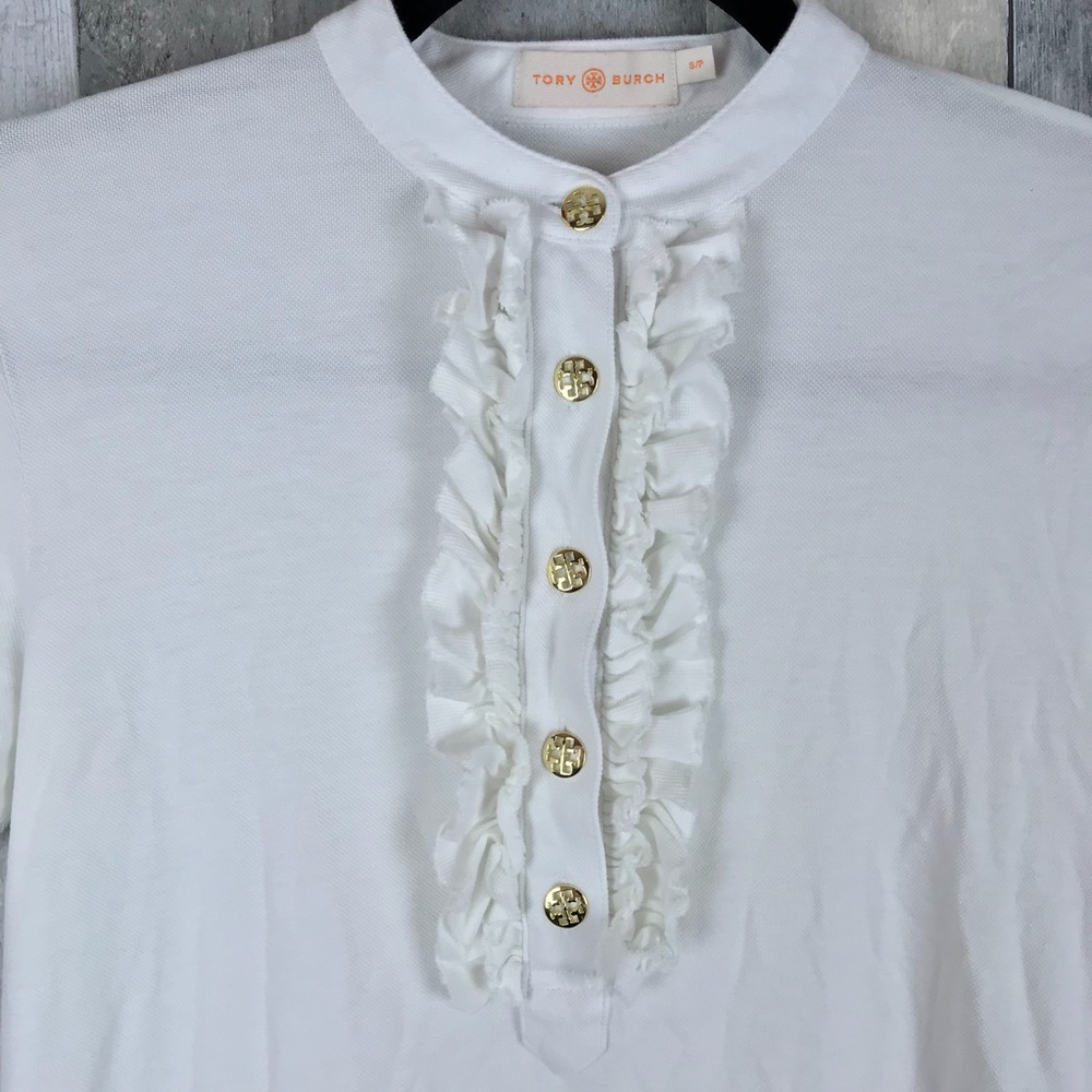 Tory Burch White Romilly Short Sleeve Polo Sm NWOT - Picture 3 of 5
